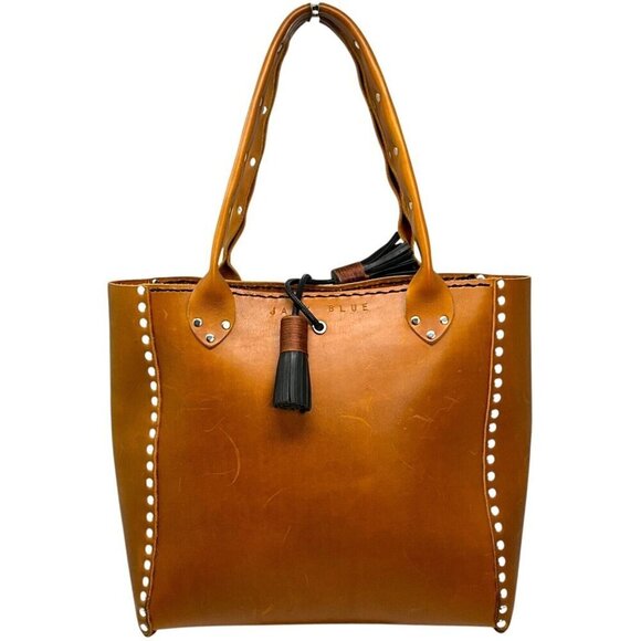 Jaxy Blue Handbags - Jaxy Blue Medium Leather Tote Bag Brown Handmade Studded Western Tassel Pocket